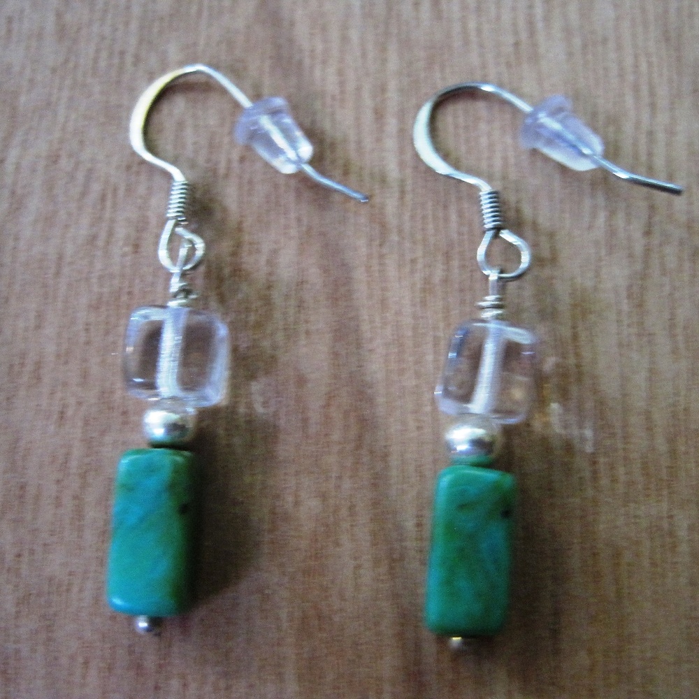 TM Art., Silver pl wrap w/clear glass + earrings